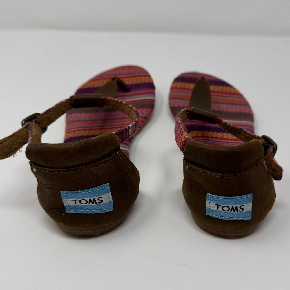 Toms Sandals, Sz‎ 5.5, leather, canvas, boho, hippie, t strap, ankle, beach - Picture 4 of 11